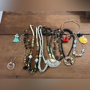 LOT of 9 Gold Mixed Metal and Bead Necklaces short and long